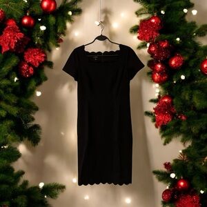 Talbots Black Shift Dress with Scalloped Edges